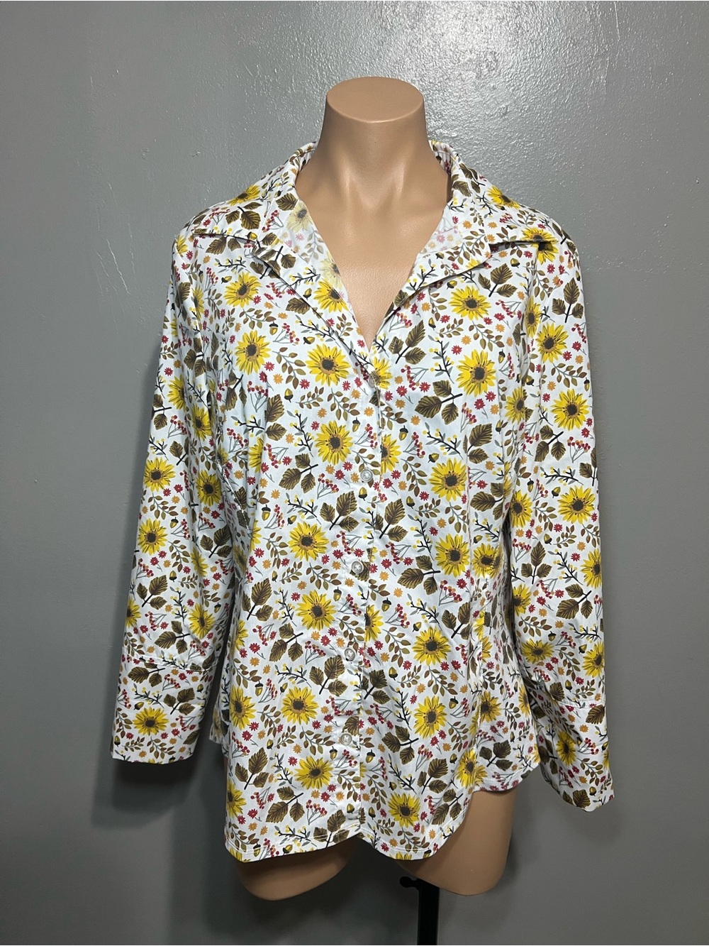 Zac & Rachel Women's Sunflower Floral Print Button Down Shirt Size L